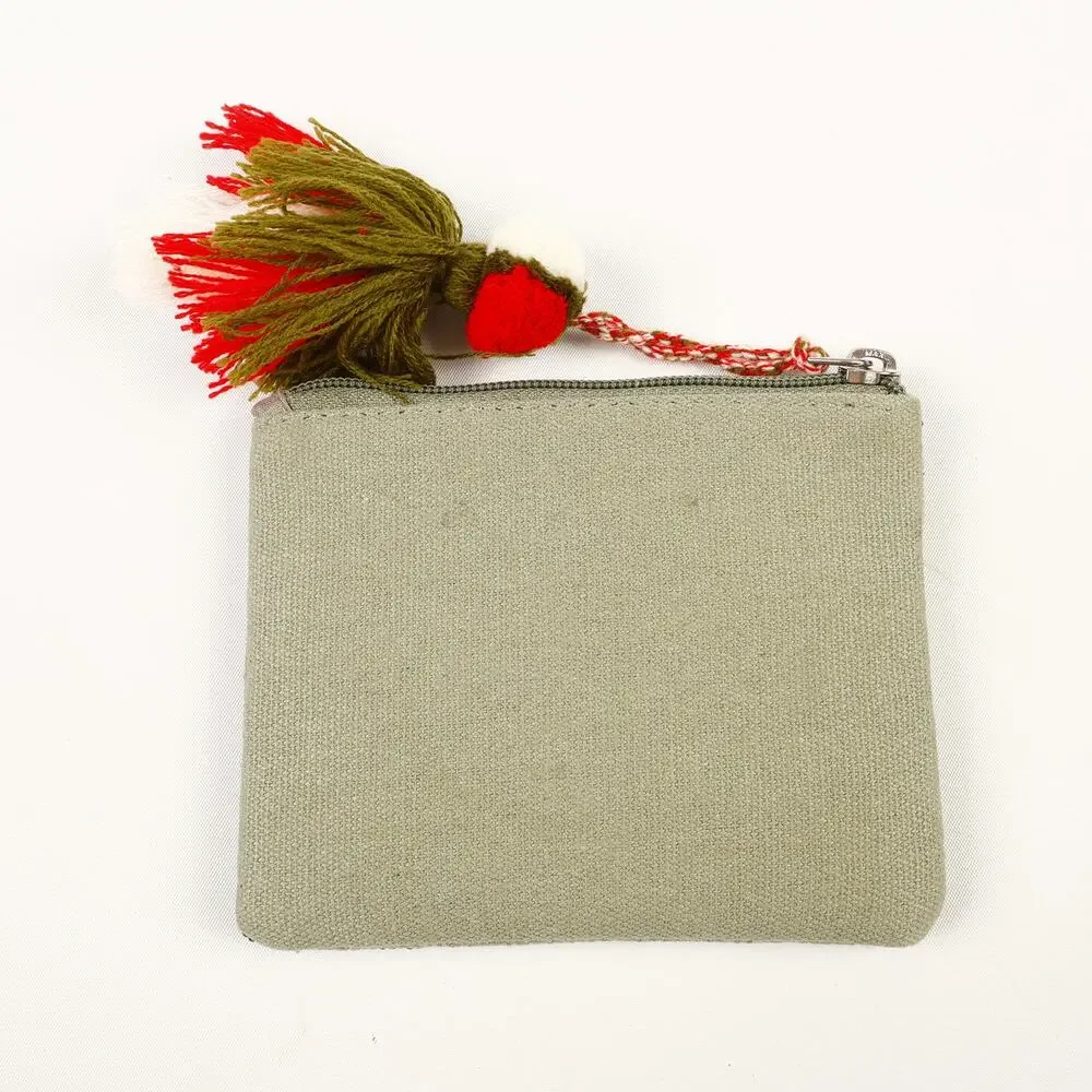 America And Beyond Green Makeup Pouch Embellished Beaded Red Heart Tassel - Picture 2 of 6